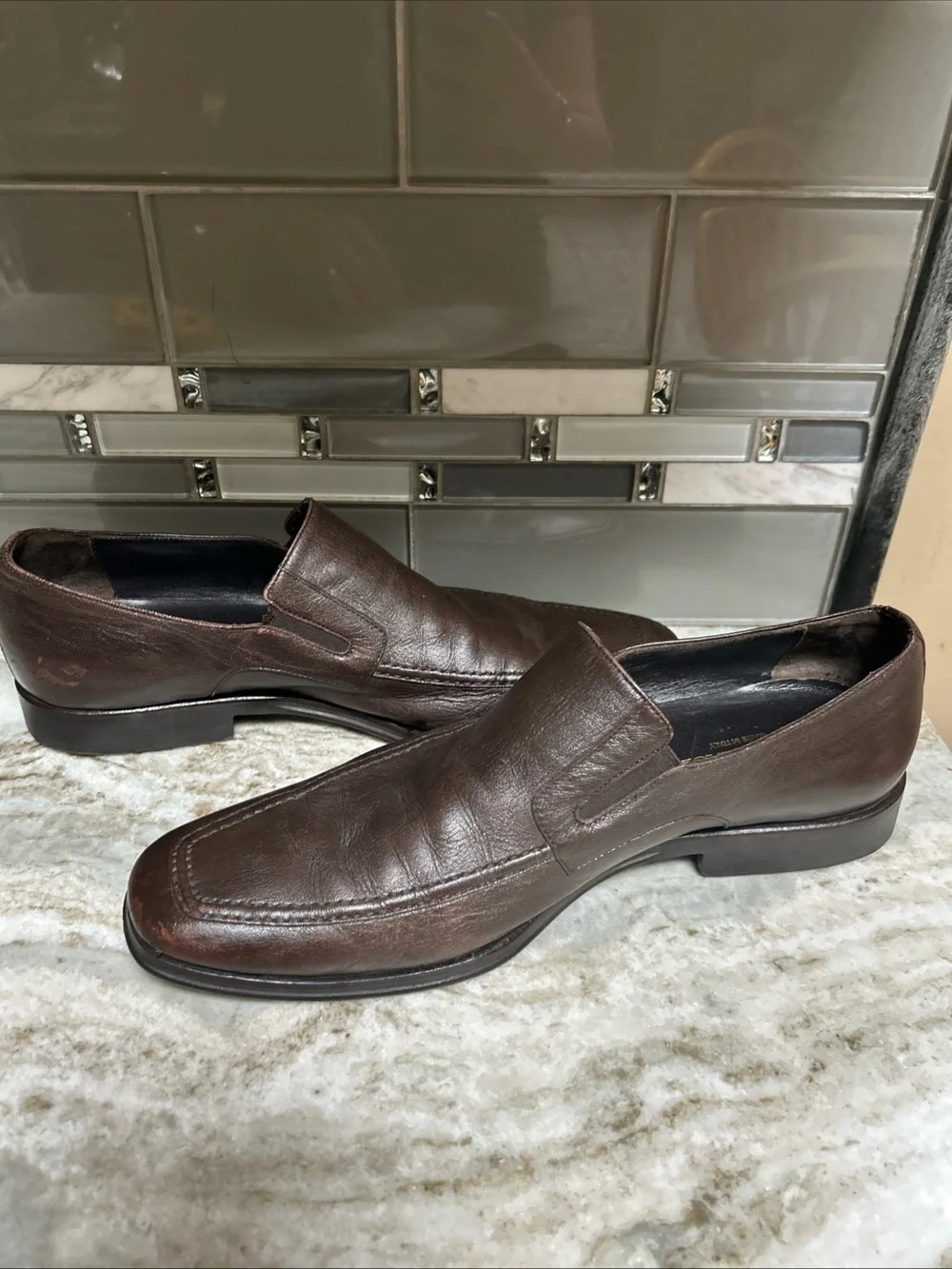 Men's Bruno Magli Brown Leather Slip On Loafers Size 11.5 Bon Slip Rubber Sole